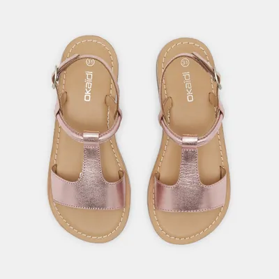 Sandal T-bar da ánh kim cho bé gái 71 Hồng