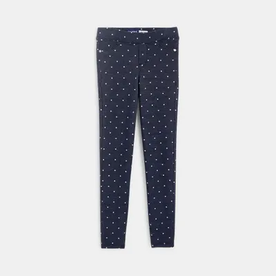 Quần jeggings ấm áp với chấm bi trắng 562 Xanh dương