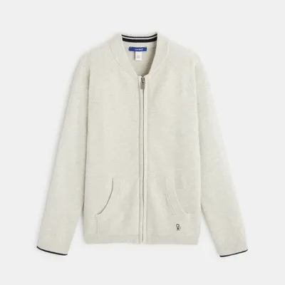 Áo khoác letterman dệt kim mỏng 568 Trắng ngà