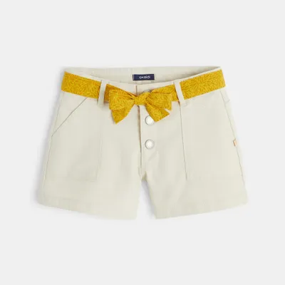 Quần short canvas bé gái dây đai 563 Trắng ngà