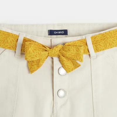 Quần short canvas bé gái dây đai 563 Trắng ngà