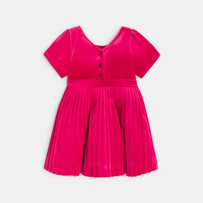 Đầm nhung xếp li 583 Hồng