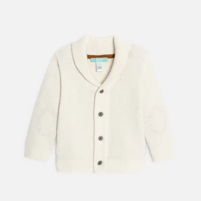 Áo cardigan dệt kim cotton hữu cơ 6M Trắng ngà