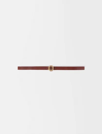 Thắt lưng da bản nhỏ khóa vàng T3 Camel
