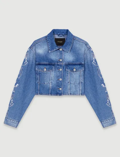Áo khoác denim đính đá dáng ngắn T34 Xanh dương