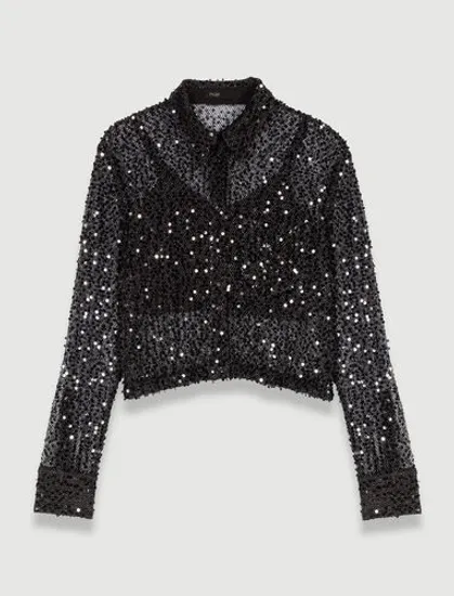 Áo sơ mi kèm áo lót vải sequin T0 Đen