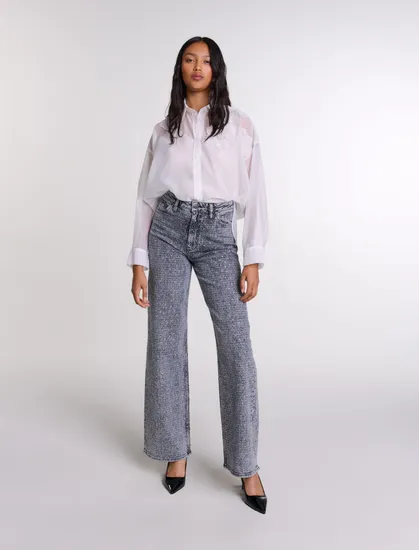 Áo sơ mi organza xuyên thấu thêu hoa sequin T2 Trắng