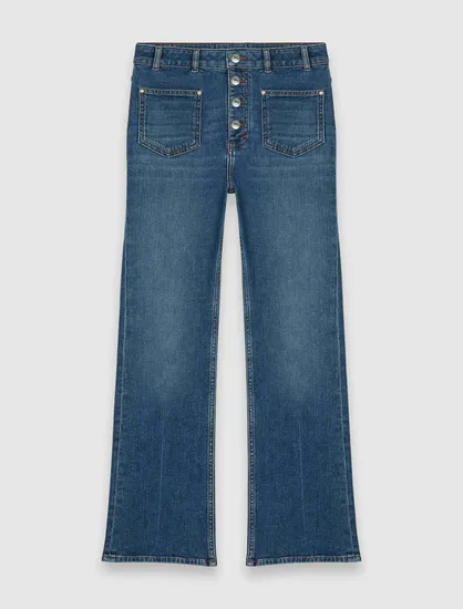Quần jeans denim ba khuy ống đứng dáng lửng T38 Xanh dương