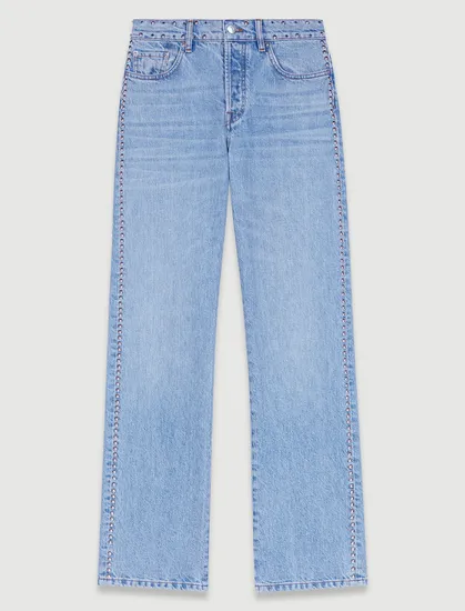 Quần jeans ống rộng đính đinh tán T36 Xanh dương