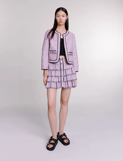 Chân váy ngắn vải tweed 198 Hồng/Đen