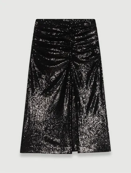 Chân váy dài sequin xẻ trước 184 Đen