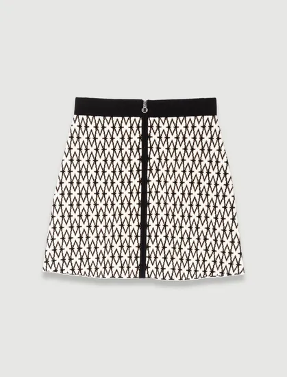 Chân váy ngắn monogram khóa kéo 198 Trắng Ecru / Đen