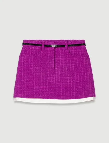 Chân váy ngắn tweed phối viền T38 Hồng