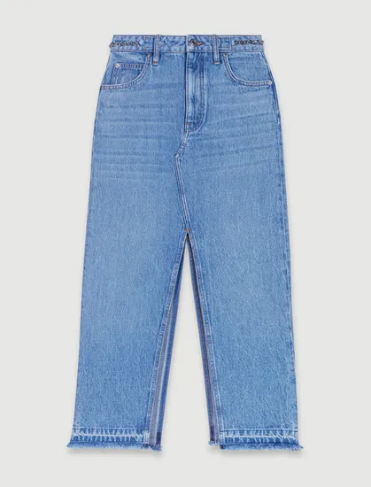Chân váy dài jeans denim phối viền xích T40 Xanh dương