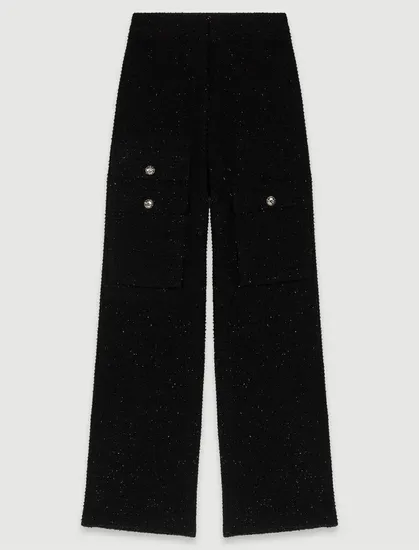 Quần suông túi hộp tweed nhũ T38 Đen