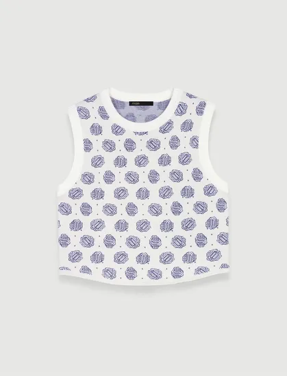 Áo len crop logo monogram Maje 195 Trắng