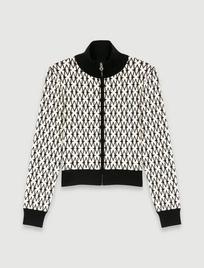 Áo khoác len monogram T3 Trắng Ecru / Đen