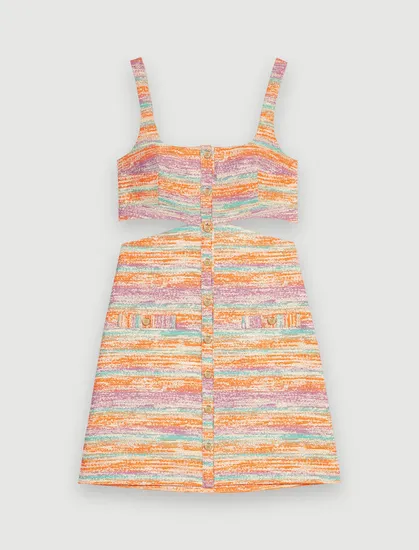 Đầm ngắn tweed phối màu cut-out T38 Cam