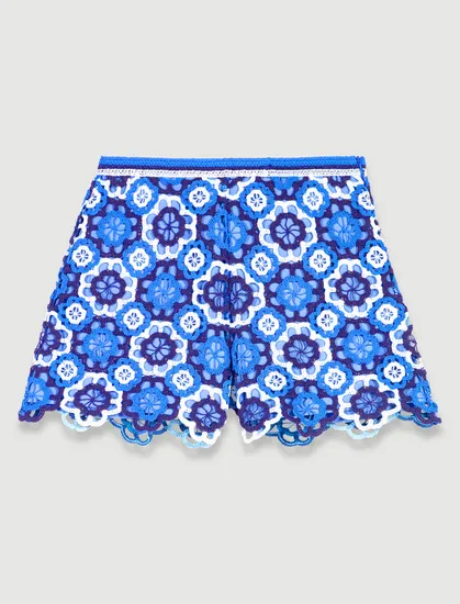 Quần short hoa len móc phối ba màu T36 Xanh dương