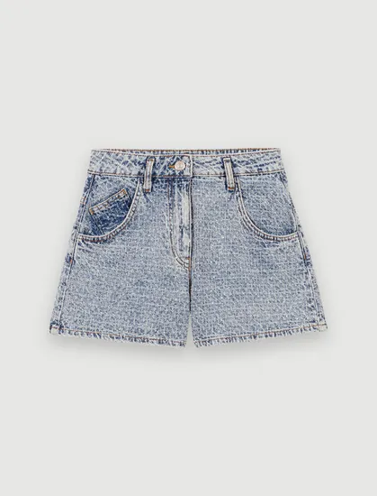 Quần short denim đính đá T38 Xanh dương