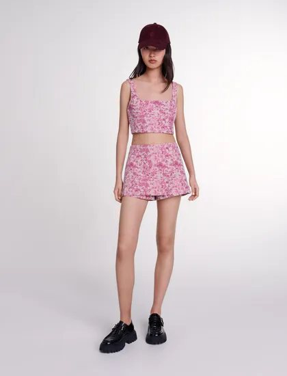 Quần short giả váy cotton họa tiết hoa Toile de Jouy  T36 Hồng