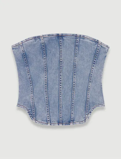 Áo ống jeans denim 178 Xanh dương