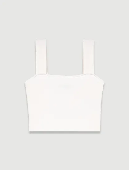 Áo croptop hai dây dệt kim trơn T2 Trắng ngà