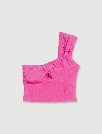 Áo croptop lệch vai cách điệu T1 Hồng