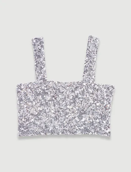 Áo hai dây croptop sequin bạc 179 Bạc