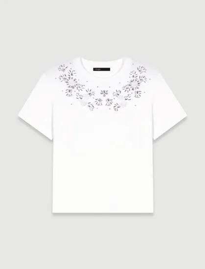 Áo phông cotton đính đá 226 Trắng