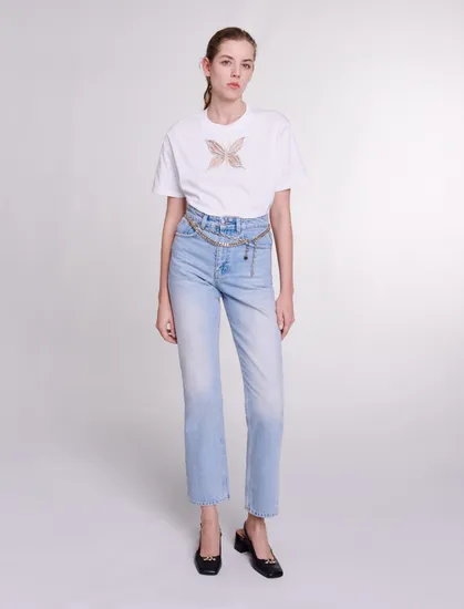 Áo thun cotton đính đá hình bướm T2 Trắng