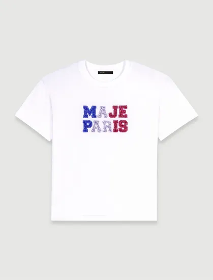 Áo phông chữ Maje Paris kết đá màu T2 Trắng