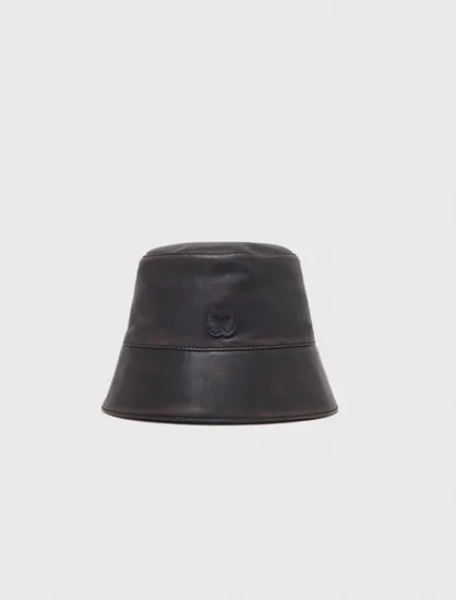 Mũ bucket da hiệu ứng distressed TU Nâu đậm