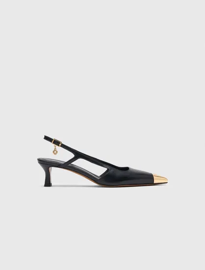Giày slingback mũi bọc vàng P37 Đen