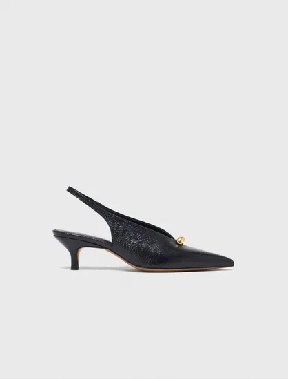 Giày slingback da dập vân mũi nhọn P37 Đen