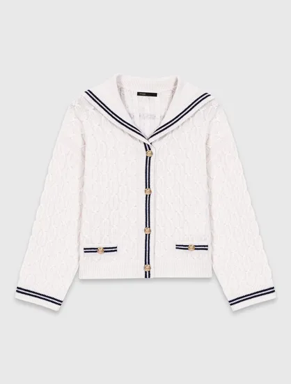 Áo len cardigan dệt kim cổ thuyền T0 Trắng ngà