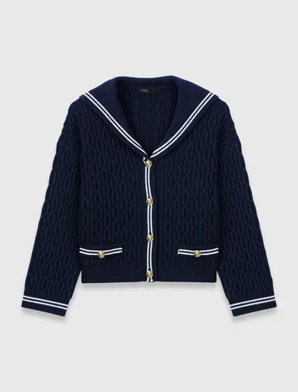 Áo len cardigan dệt kim cổ thuyền T2 Xanh đen