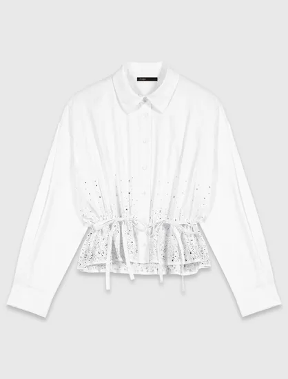 Áo sơ mi cotton đính đá T2 Trắng