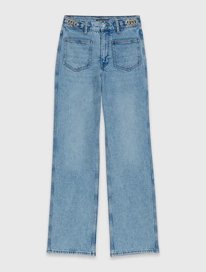 Quần jeans ống đứng phụ kiện dây xích T40 Xanh dương