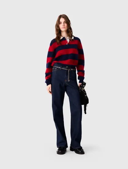 Quần jeans ống rộng kèm dây xích T40 Xanh đen