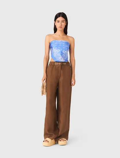 Quần linen dáng rộng T40 Nâu