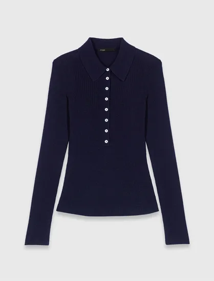 Áo len polo gân sọc T1 Xanh đen