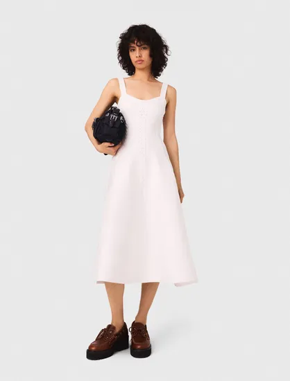 Đầm dài dệt kim hai dây babydoll T38 Trắng