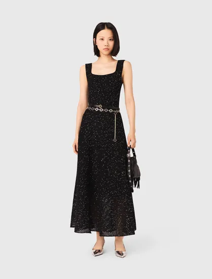 Đầm maxi đan đính đá T34 Đen