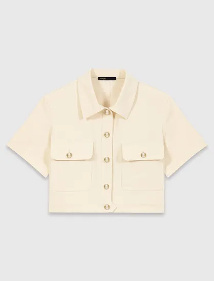 Áo khoác cộc tay dáng crop T36 Trắng ngà