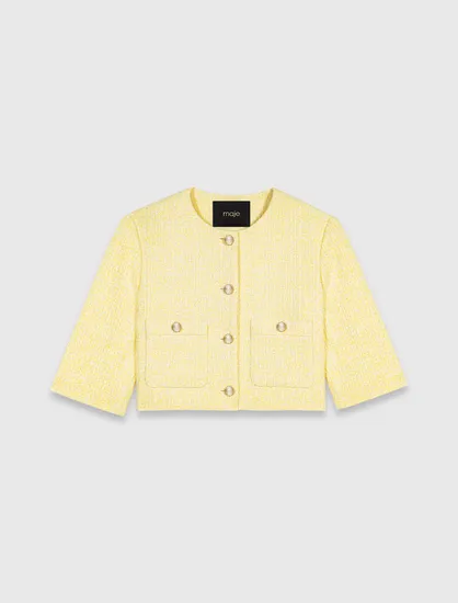 Áo khoác vải tweed tay ngắn T38 Vàng nhạt