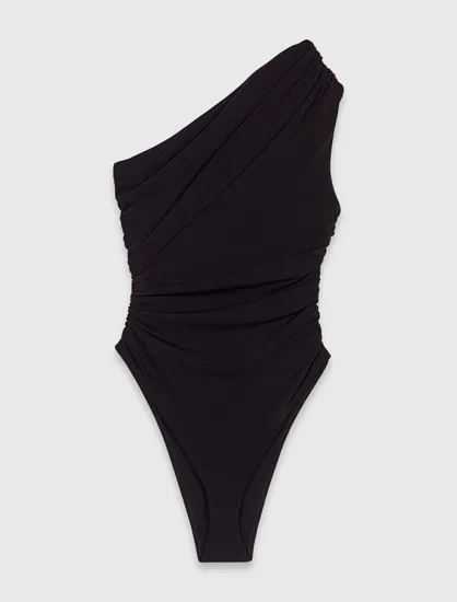 Áo body suit xếp nếp hở vai T1 Đen