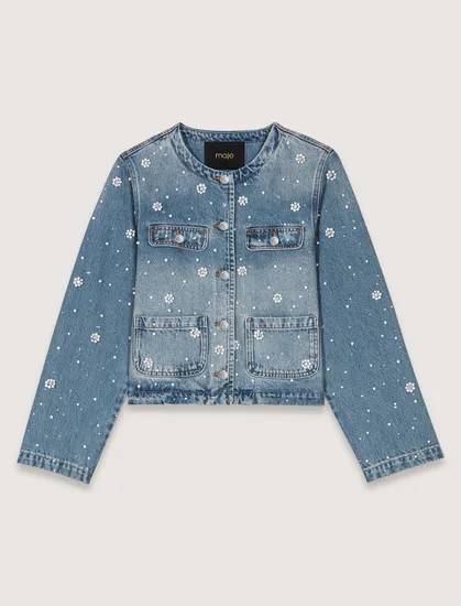 Áo khoác denim thêu cườm T36 Xanh dương