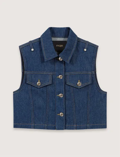 Áo khoác denim không tay dáng ngắn T36 Xanh đen