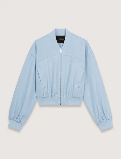 Áo khoác bomber denim dáng lửng T34 Xanh da trời